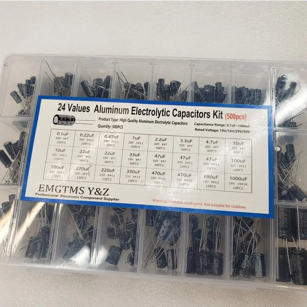 500-Piece Aluminum Electrolytic Capacitor Assortment Kit